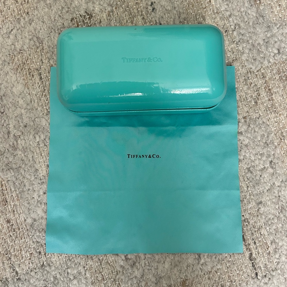 Authentic Tiffany & Co. Teal Blue Sunglasses Case with Cleaning Cloth